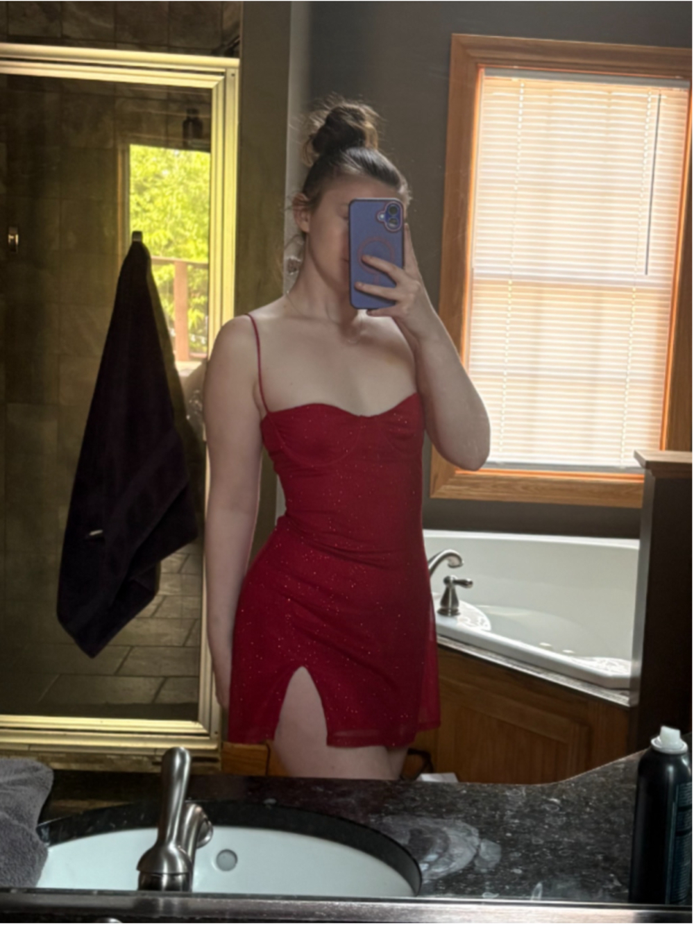 Babyboo Red Sparkly Mini Dress with Sweetheart Neckline - Picture 2 of 5